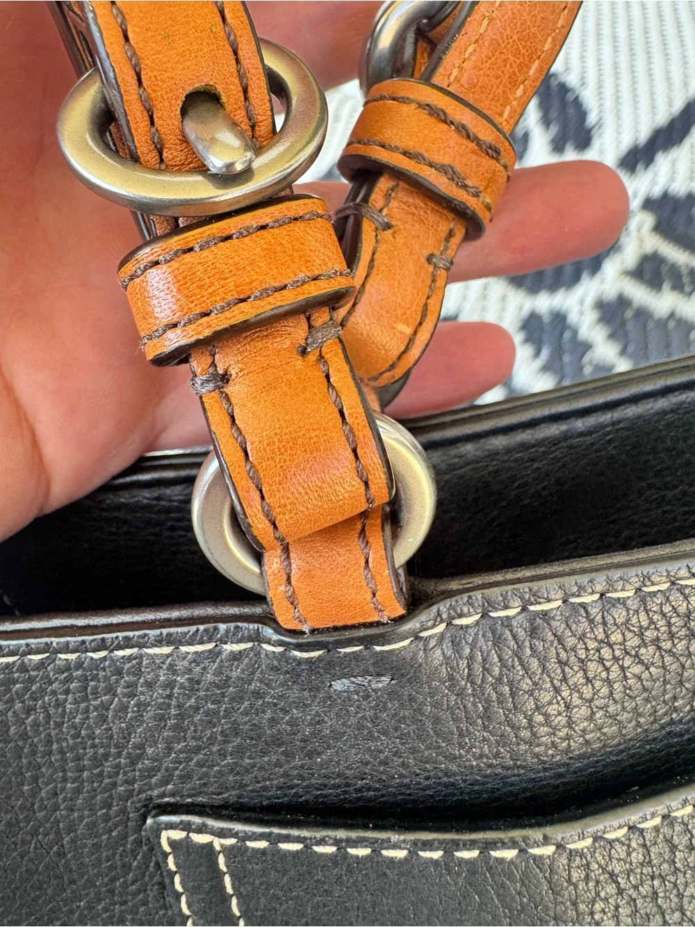 Coach Chelsea Black Pebbled Leather Shoulder Bag with Tan Handles